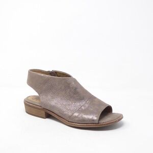 Sofft Natalia Sandals Pewter Metallic Leather Open Toe Low Block Heel 9.5M